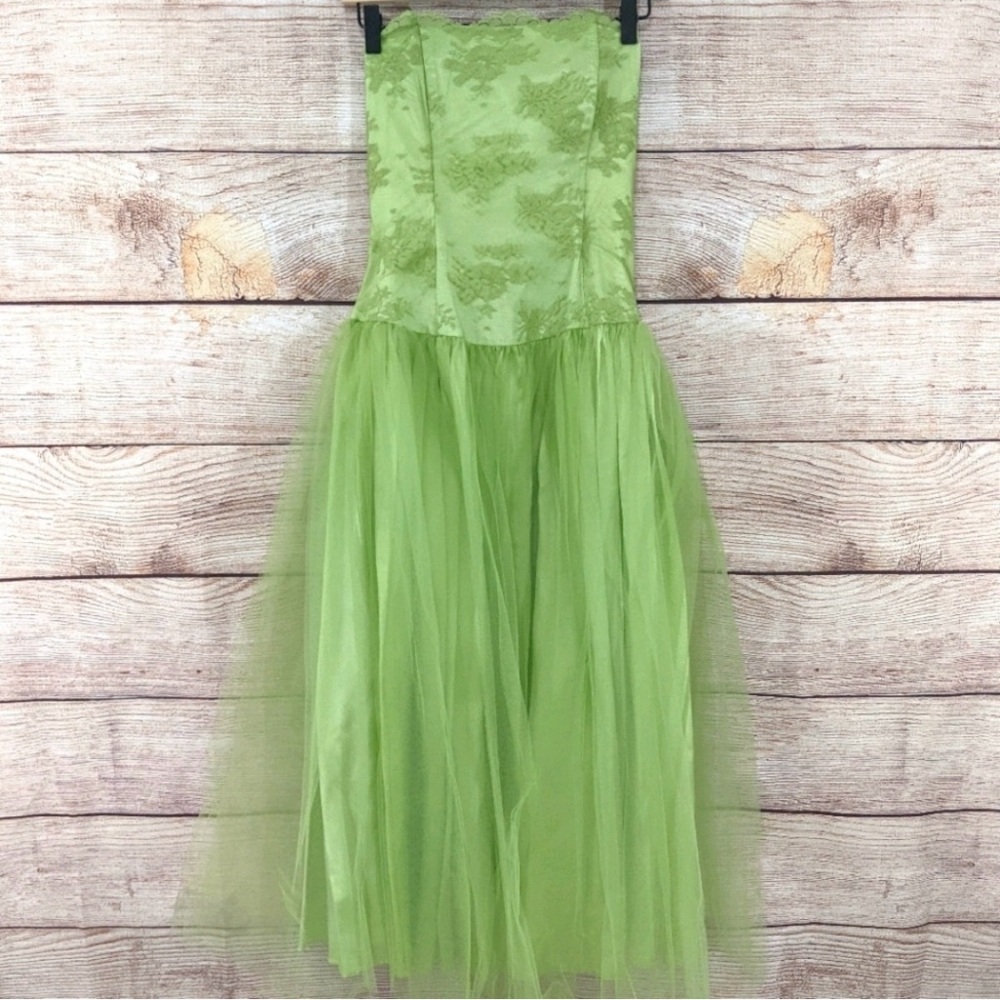 Gunne Sax Green Lace Tulle Dress